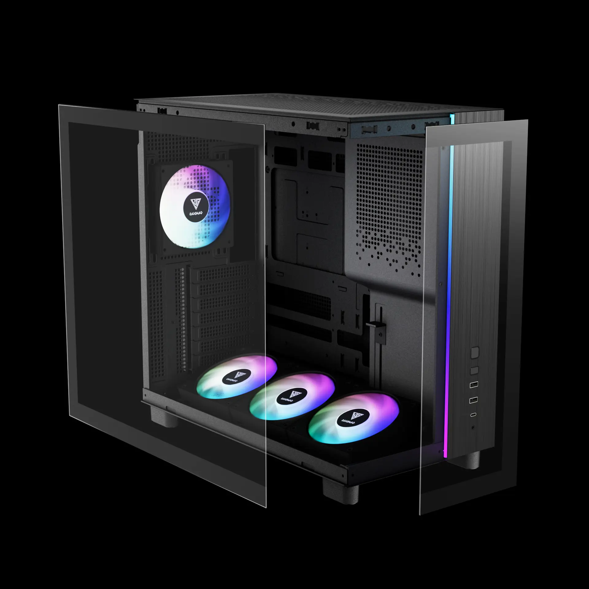 Gamdias ATLAS M4 Black ARGB ATX Mid Tower Tempered Glass Side Panel Pc Cabinet With Pre-installed PWM ARGB Fans - Image 4