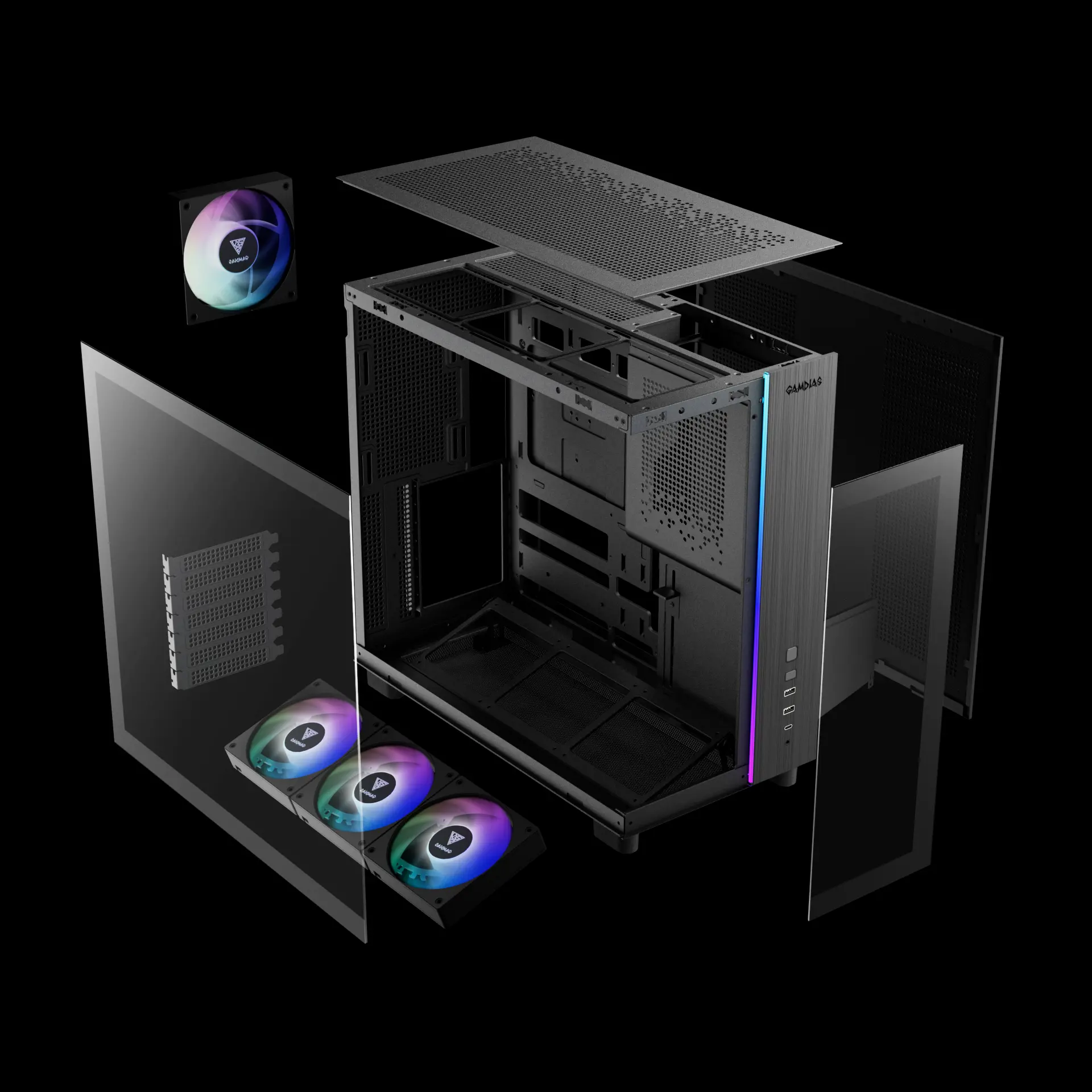 Gamdias ATLAS M4 Black ARGB ATX Mid Tower Tempered Glass Side Panel Pc Cabinet With Pre-installed PWM ARGB Fans - Image 10