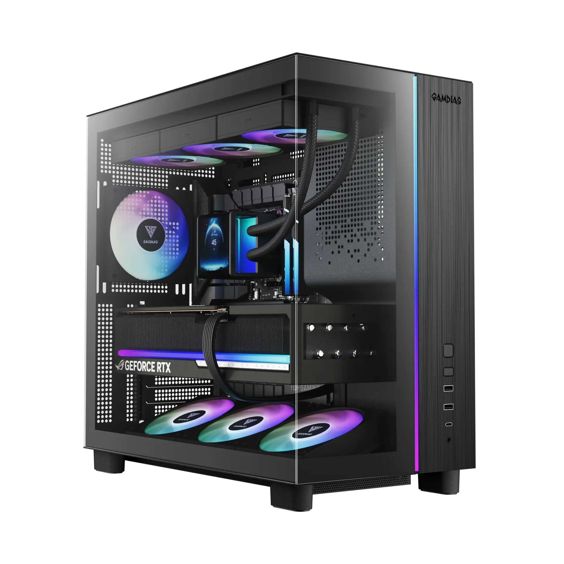 Gamdias ATLAS M4 Black ARGB ATX Mid Tower Tempered Glass Side Panel Pc Cabinet With Pre-installed PWM ARGB Fans