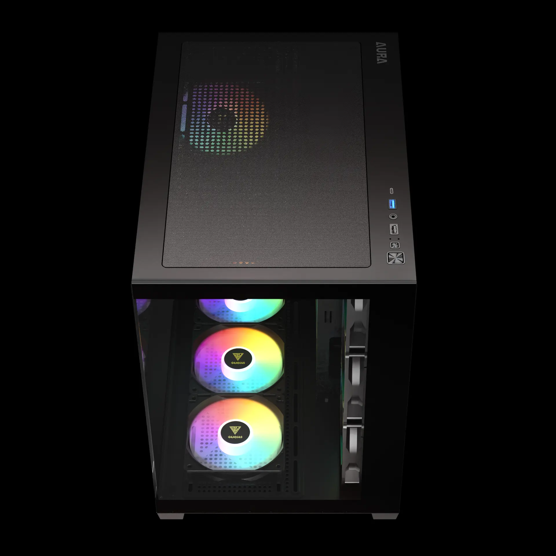 Gamdias AURA GC107 ELITE Black ARGB ATX Mid Tower Tempered Glass Side Panel Pc Cabinet With Pre-installed ARGB Fans - Image 3