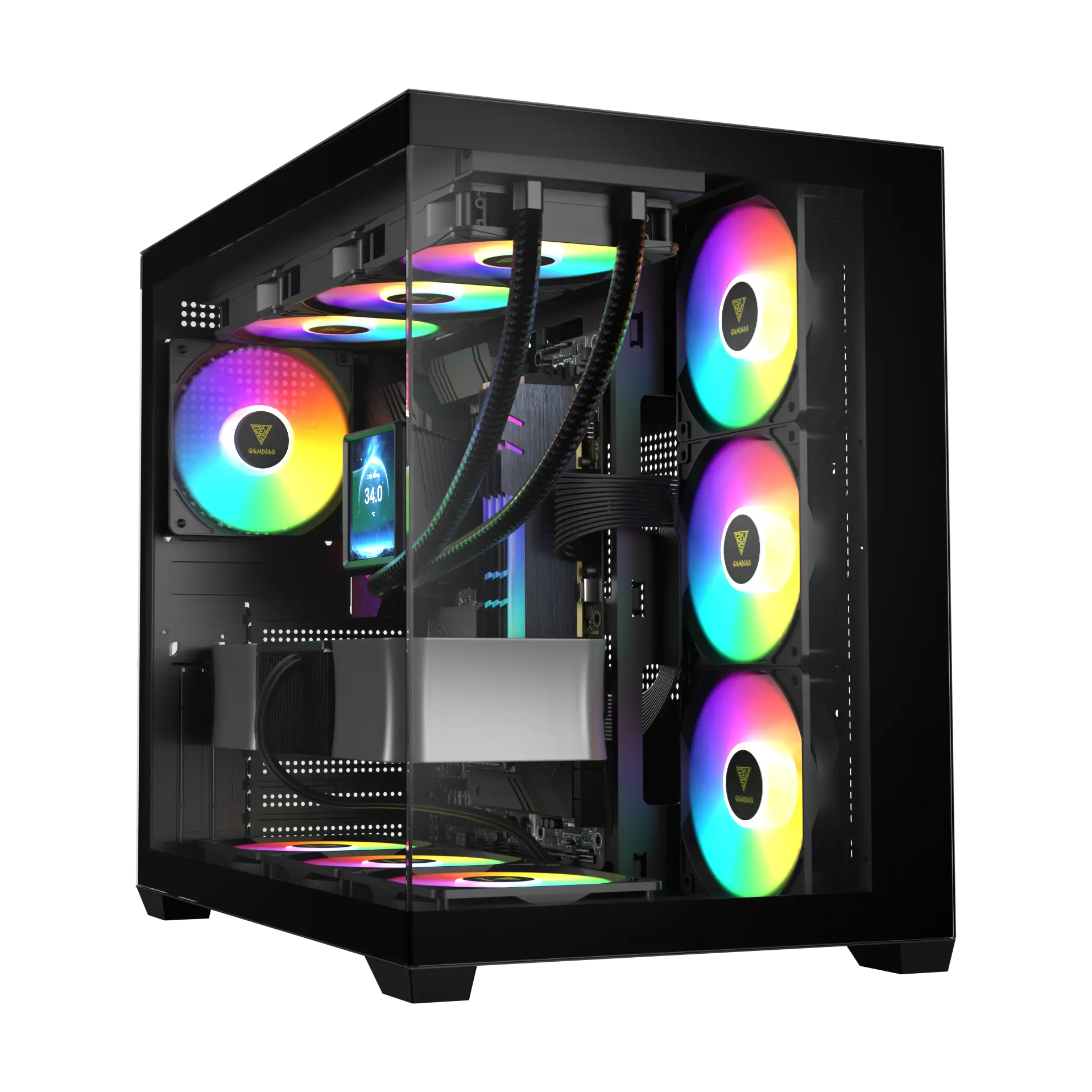 Gamdias AURA GC107 ELITE Black ARGB ATX Mid Tower Tempered Glass Side Panel Pc Cabinet With Pre-installed ARGB Fans