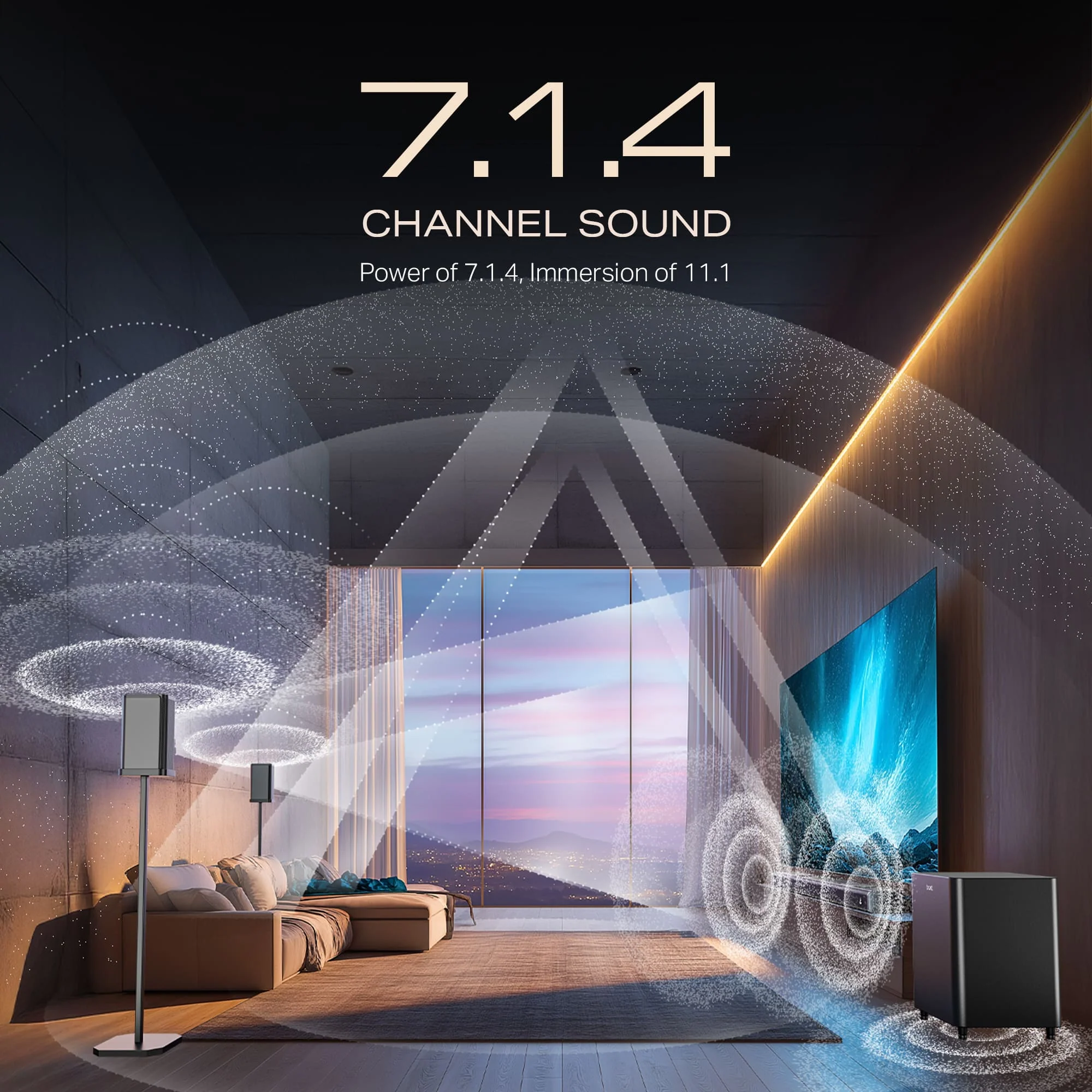 boAt Aavante Prime 7.1.4 7050DA Premium Black 700W RMS Soundbar with Dolby Atmos, Wired Subwoofers & Wireless Satellites - Image 3