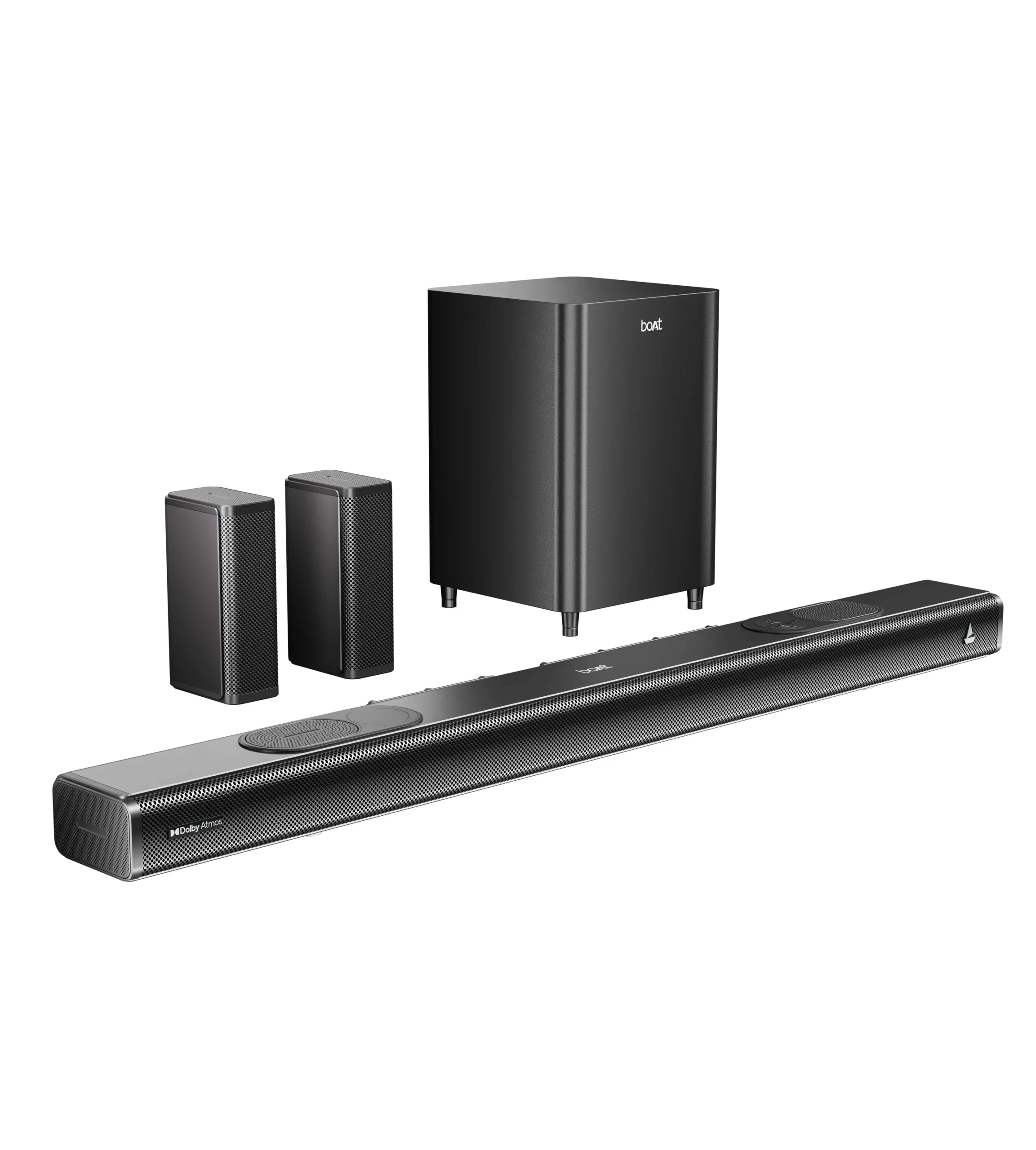 boAt Aavante Prime 7.1.4 7050DA Premium Black 700W RMS Soundbar with Dolby Atmos, Wired Subwoofers & Wireless Satellites