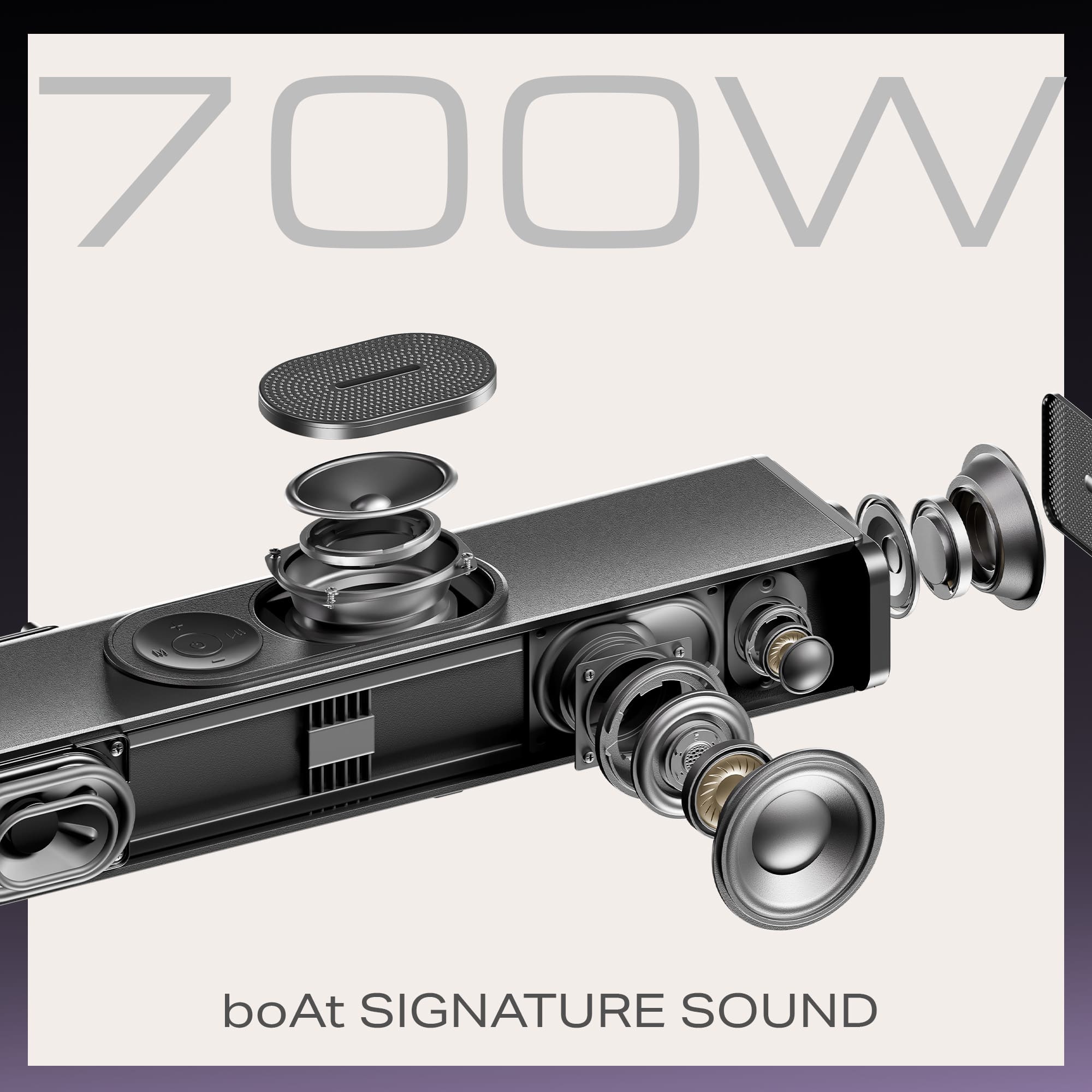 boAt Aavante Prime 7.1.4 7050DA Premium Black 700W RMS Soundbar with Dolby Atmos, Wired Subwoofers & Wireless Satellites - Image 2
