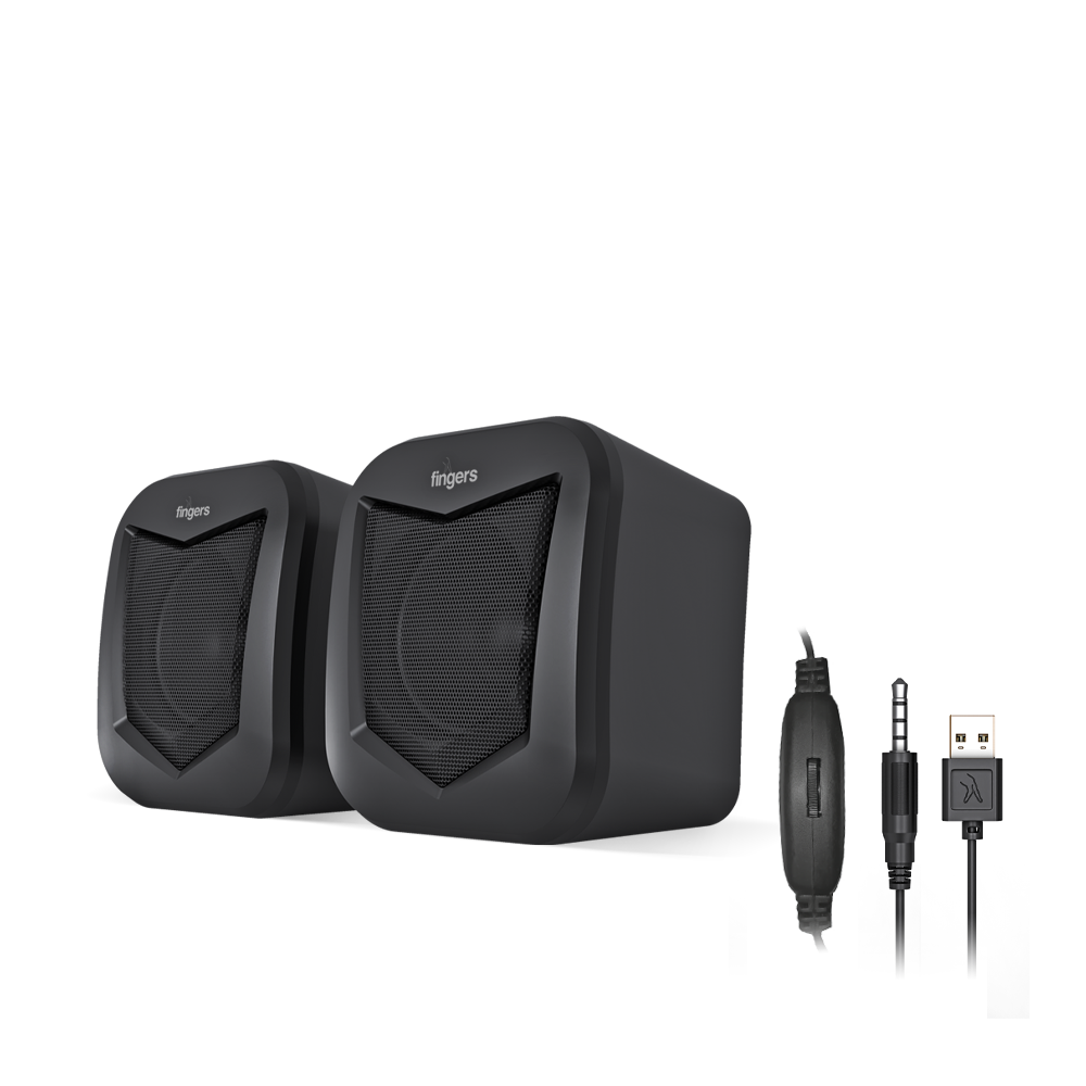 FINGERS DeskSound 2.0 6 W USB Powered 3.5 mm, Stereo In Inline - Volume Controller 2.0 channel Black Laptop, Desktop Speaker