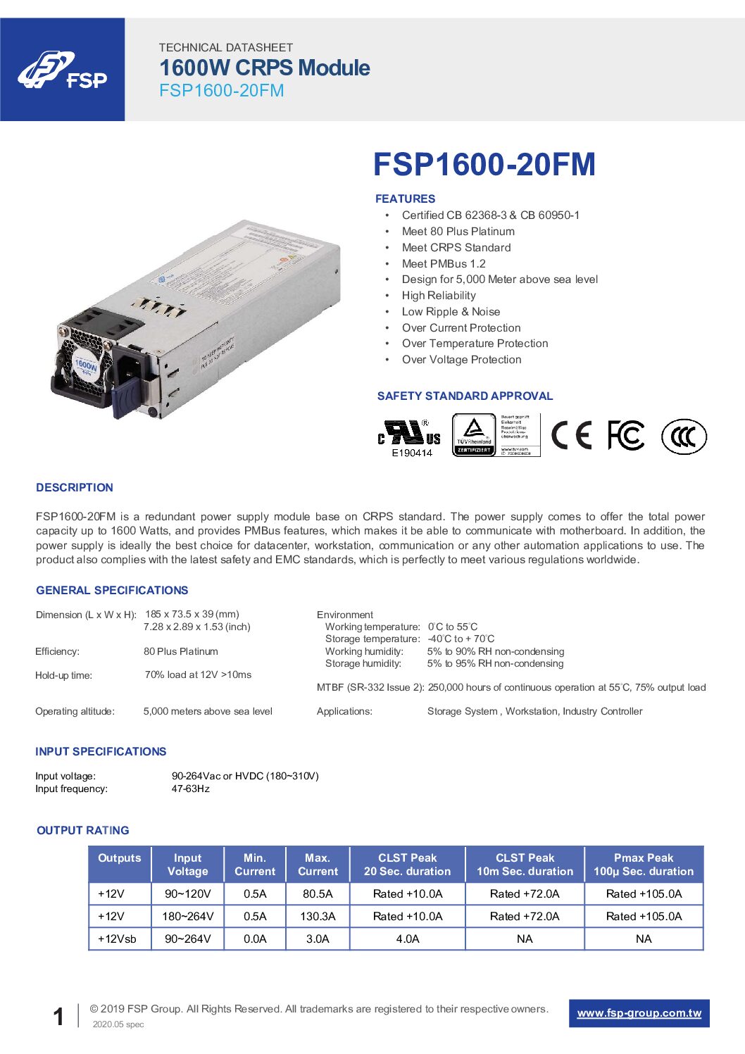 FSP FSP1600-20FM 1600 Watts 80 Plus Platinum Crps Power Module Power Supply Unit - Image 2