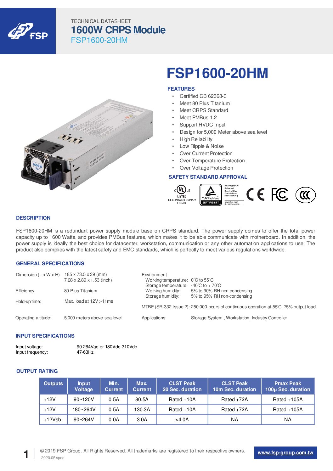 FSP FSP1600-20HM 1600 Watts 80 Plus Titanium Crps Power ModulesPower Supply Unit - Image 2