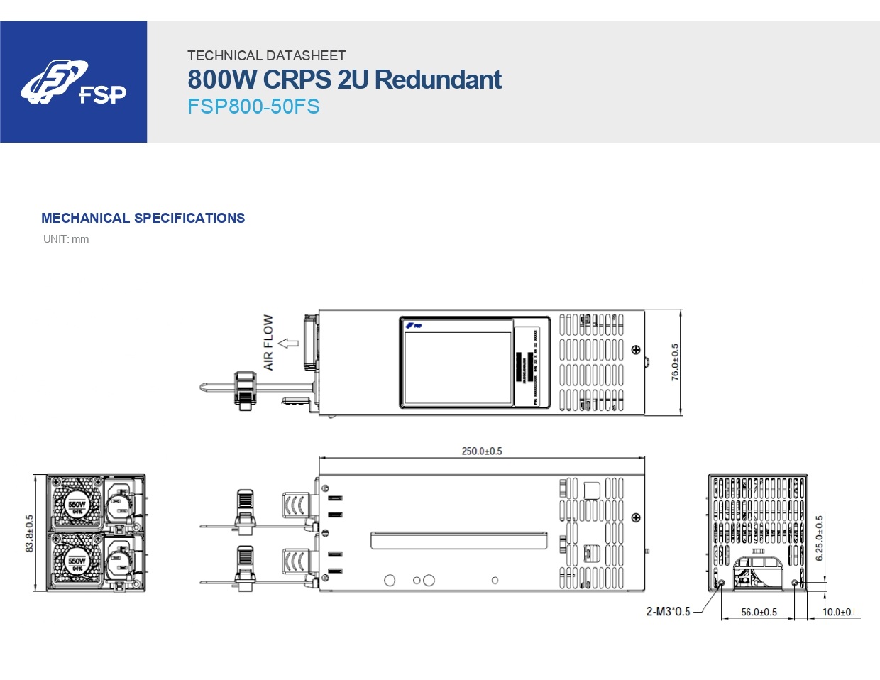 FSP FSP800-50FS 800 Watts 80 Plus Platinum CB 62368-1 & CB 60950-1 Certified 1+1 Crps Module+Housing Power Supply Unit - Image 3