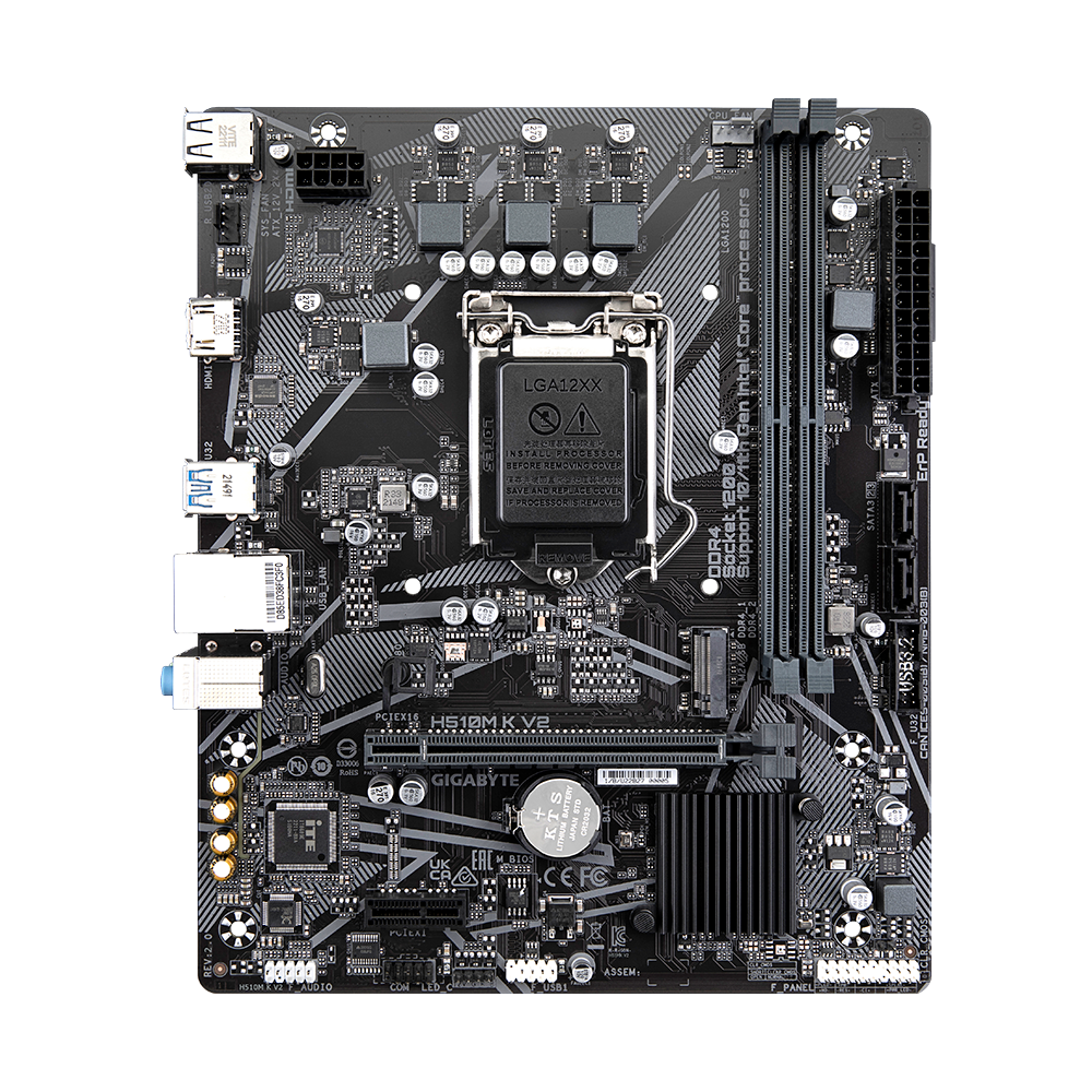 Gigabyte H510M K V2 Micro ATX Motherboard ( Intel Socket LGA1200 , Support 11th Gen, 10th Gen Intel Core i9, i7, i5,i3 , Intel Pentium, Intel Celeron Processors, 2 x DDR4 RAM Slots, Max 64GB RAM Support ) - Image 2