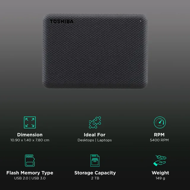 TOSHIBA Canvio Advance 2TB 2.5Inch SuperSpeed USB 3.2 Gen 1 ( USB 2.0 Compatible) Black Portable External Hard Drive ( HDTCA20AK3AA ) - Image 5