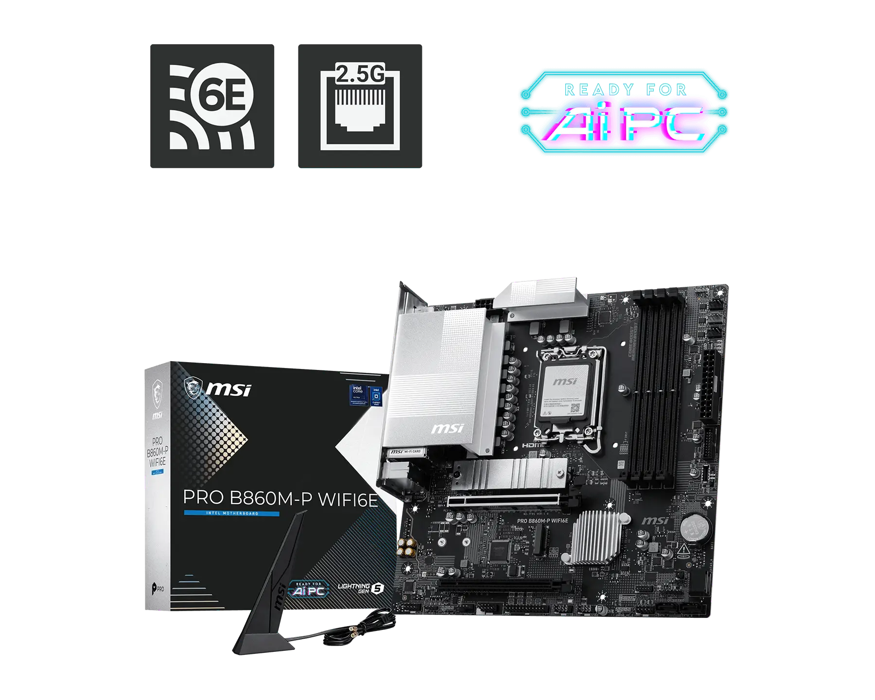 MSI PRO B860M-P WIFI6E mATX Motherboards ( Intel Socket LGA 1851, Supports Intel Core Ultra Processors (Series 2) Cpu, 4x DDR5 RAM Slots, Max 256GB RAM Support )