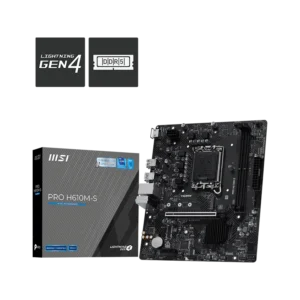 MSI PRO H610M-S mATX Motherboards ( Intel LGA 1700 Socket, Supports Intel Core 14th, 13th, 12th Gen Processors Intel Pentium Gold and Celeron Processors, 2x DDR5 RAM Slots, Max 128GB RAM Support )