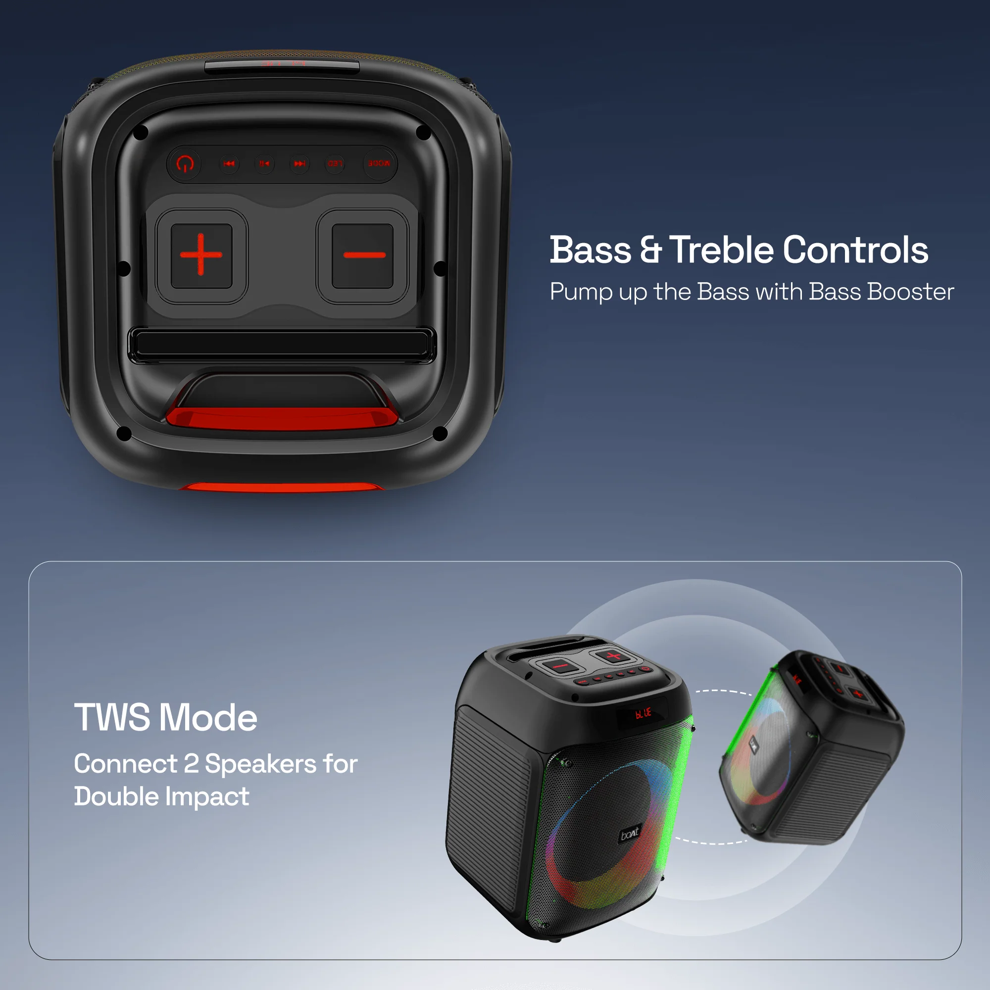 boAt Party Pal 220 Midnight Black Bluetooth 80W boAt Signature Sound Speaker - Image 7
