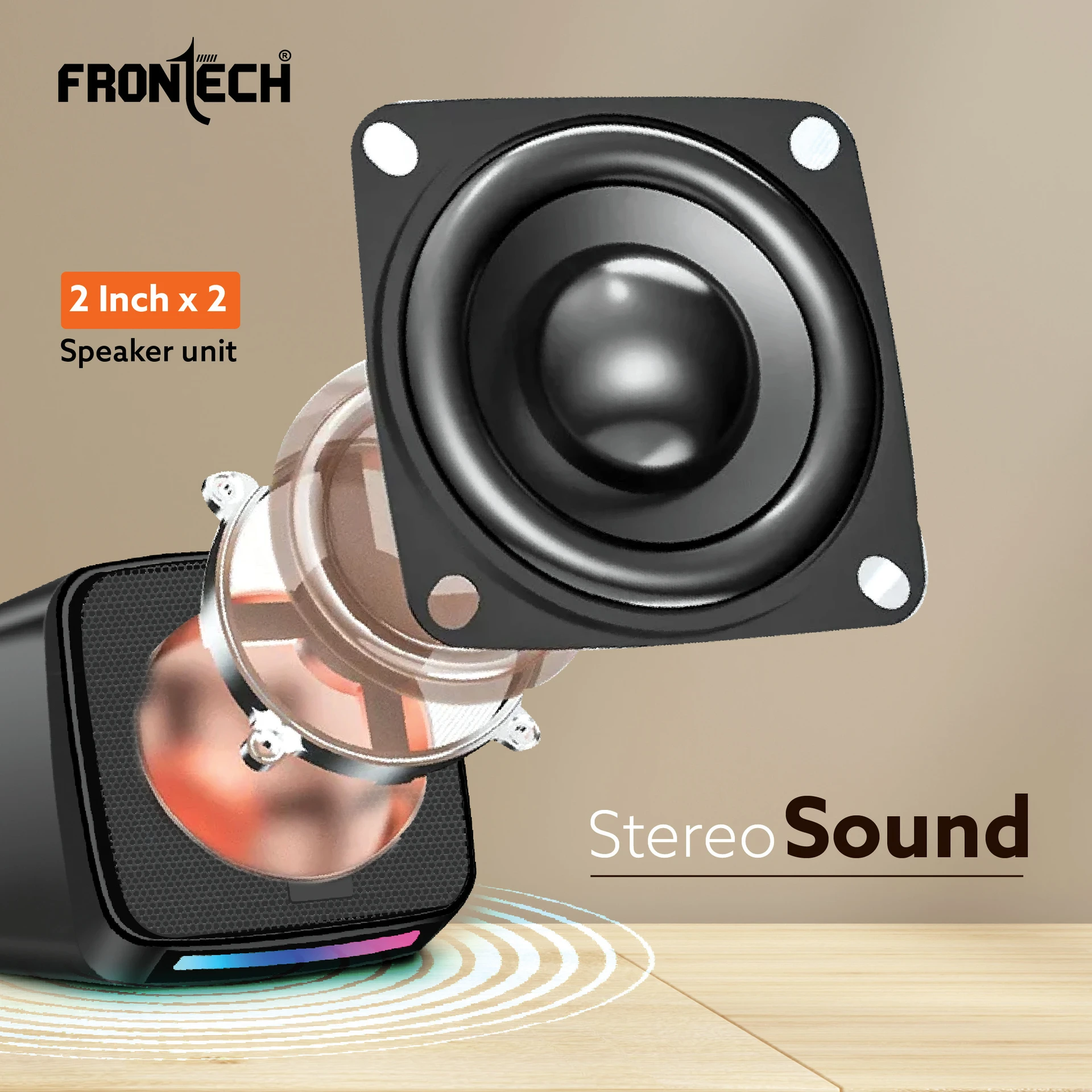 Frontech SPK-0007 6W USB-Powered 3.5mm AUX RGB Lights 2.0 Multimedia Black Laptop, Desktop Speakers - Image 5