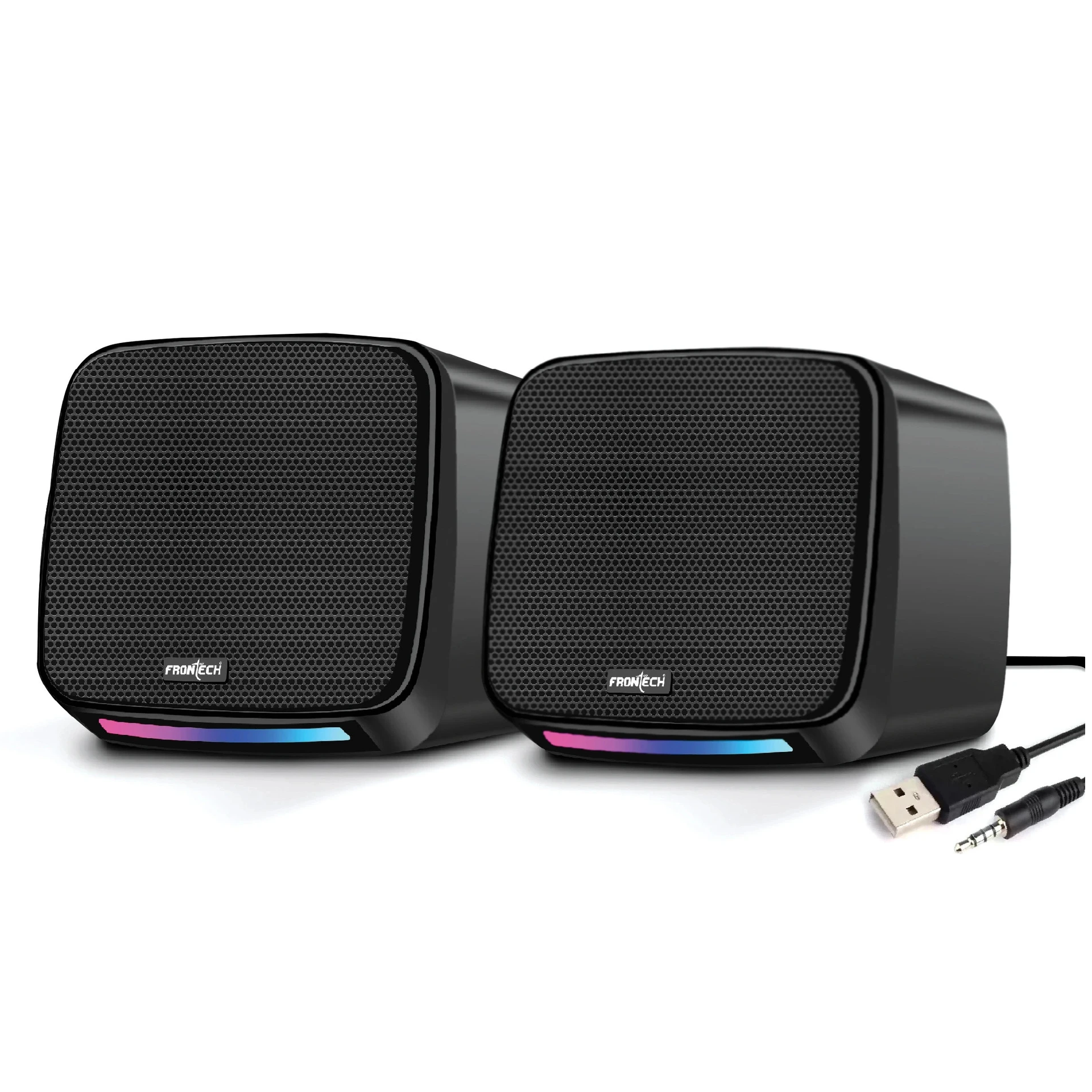 Frontech SPK-0007 6W USB-Powered 3.5mm AUX RGB Lights 2.0 Multimedia Black Laptop, Desktop Speakers