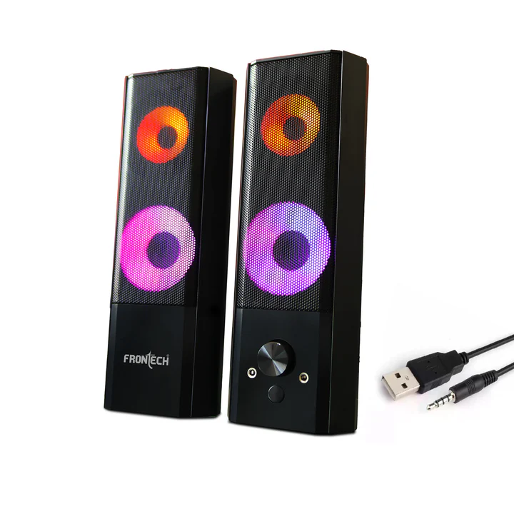 Frontech SPK-0012 12W USB-Powered 3.5mm AUX RGB Lighting Detachable 2.0 Multimedia Black Laptop, Desktop Speakers