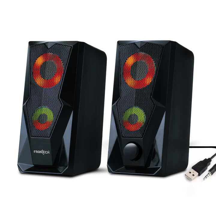 Frontech SPK-0013 12W USB-Powered 3.5mm AUX RGB Lighting 2.0 Multimedia Black Laptop, Desktop Speakers