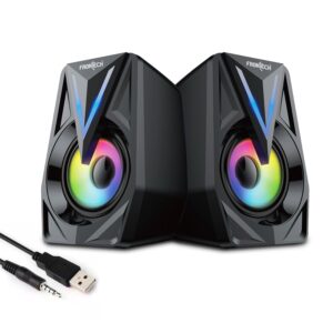 Frontech SPK-0014 12W USB-Powered 3.5mm AUX RGB Lighting 2.0 Multimedia Black Laptop, Desktop Speakers