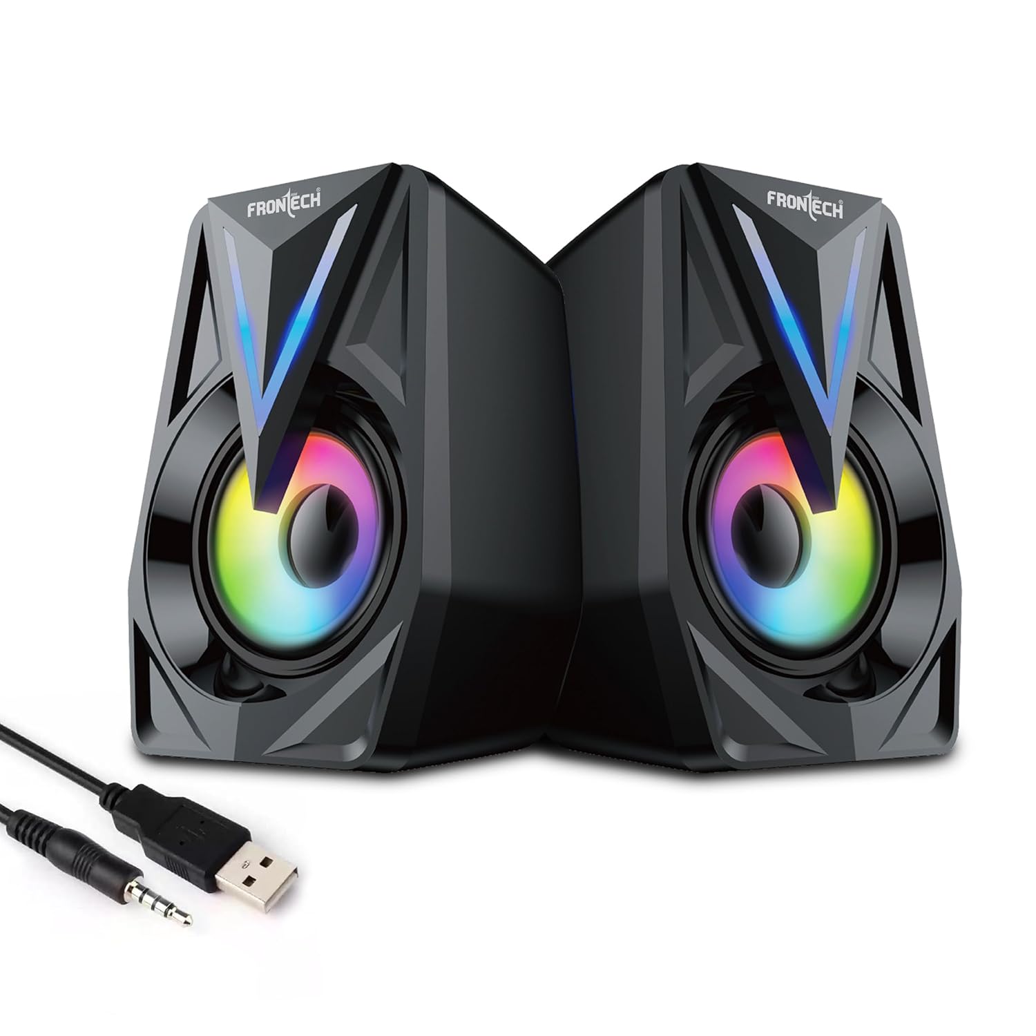 Frontech SPK-0014 12W USB-Powered 3.5mm AUX RGB Lighting 2.0 Multimedia Black Laptop, Desktop Speakers