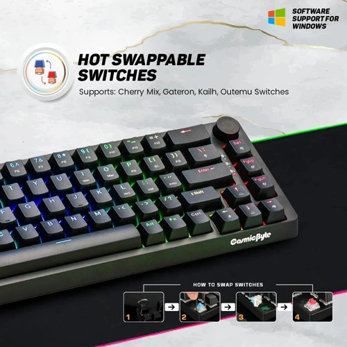 Cosmic Byte CB-GK-33 Astra Hot-Swappable Mechanical Wired & Bluetooth Keyboard With Per Key RGB And Hot Swappable Blue Switches ( TCBP03405 ) - Image 3