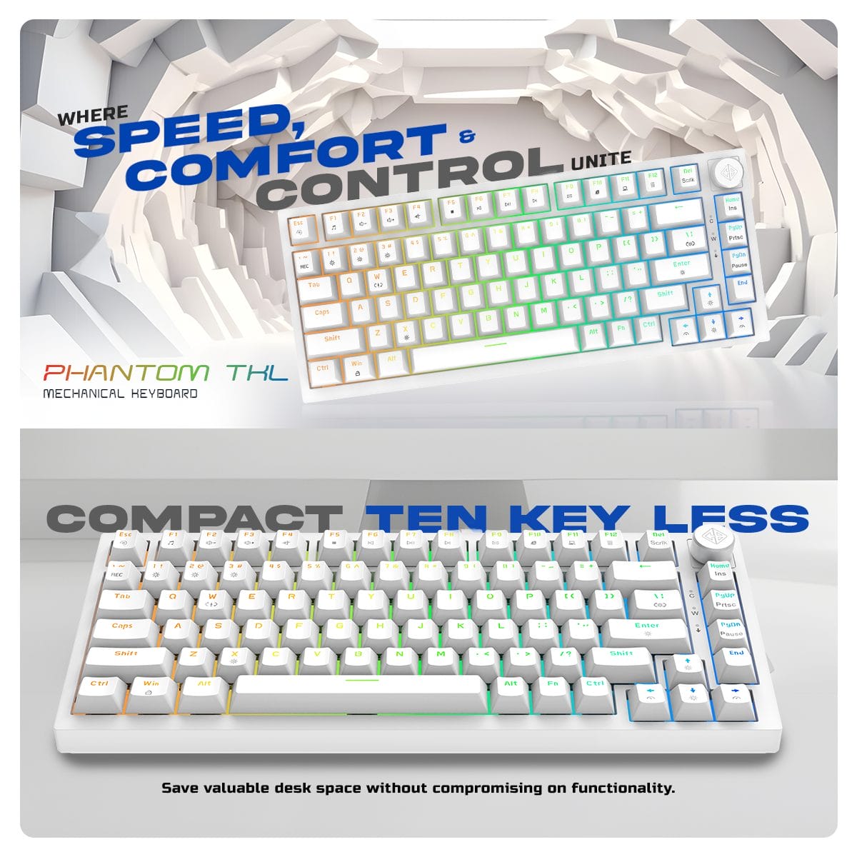Cosmic Byte CB-GK-42 Phantom TKL Gasket Mechanical Wired Swappable RGB White Keyboard With PreLubed Red Switches ( TCBP03495 ) - Image 2