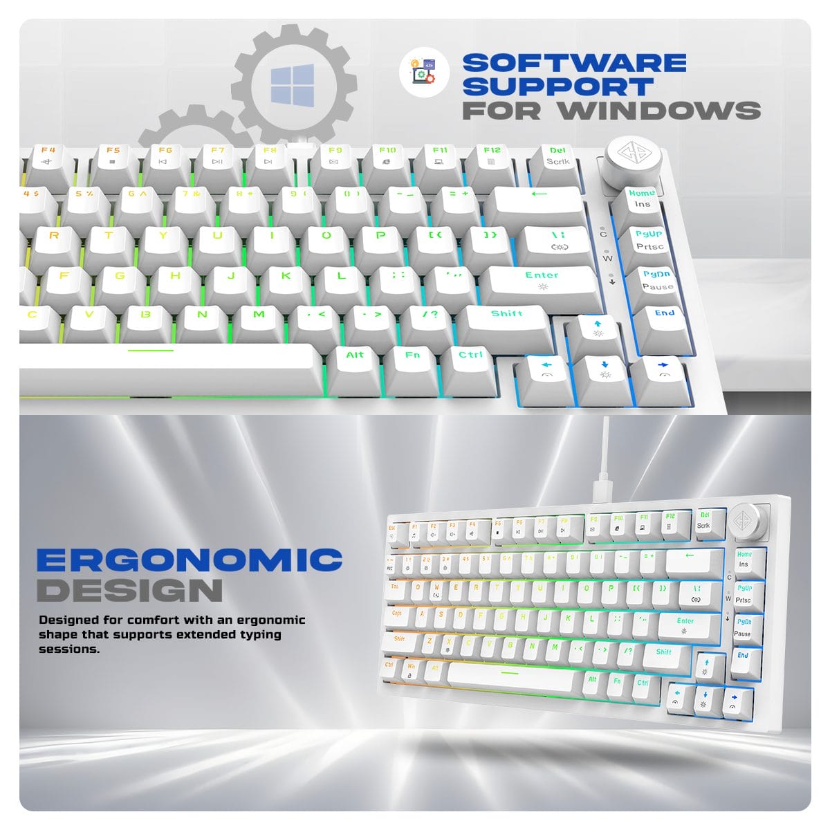 Cosmic Byte CB-GK-42 Phantom TKL Gasket Mechanical Wired Swappable RGB White Keyboard With PreLubed Red Switches ( TCBP03495 ) - Image 3