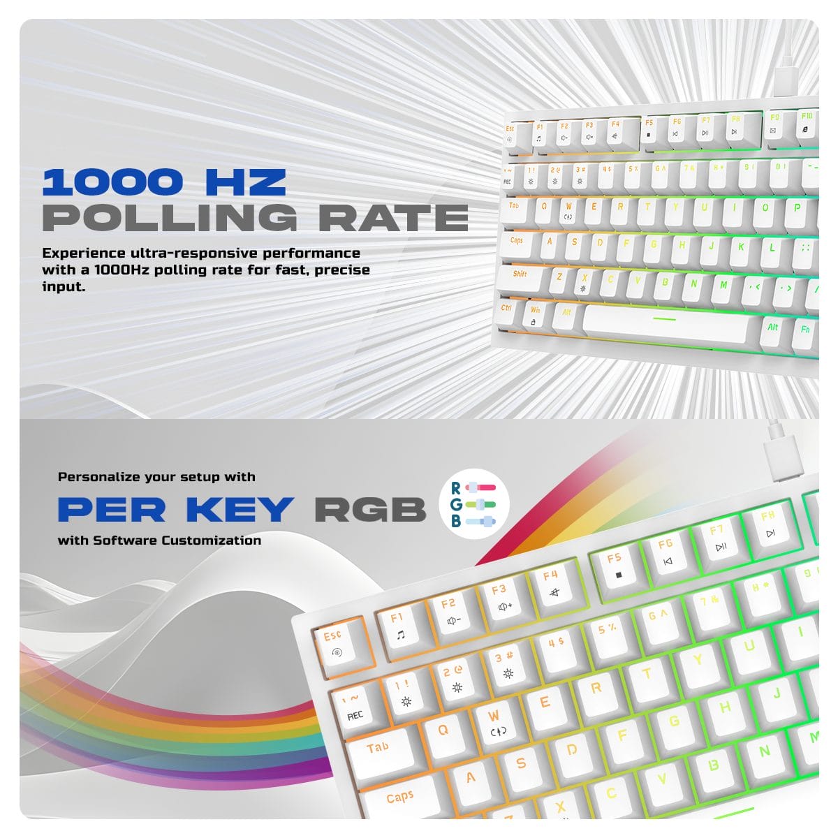 Cosmic Byte CB-GK-42 Phantom TKL Gasket Mechanical Wired Swappable RGB White Keyboard With PreLubed Red Switches ( TCBP03495 ) - Image 6