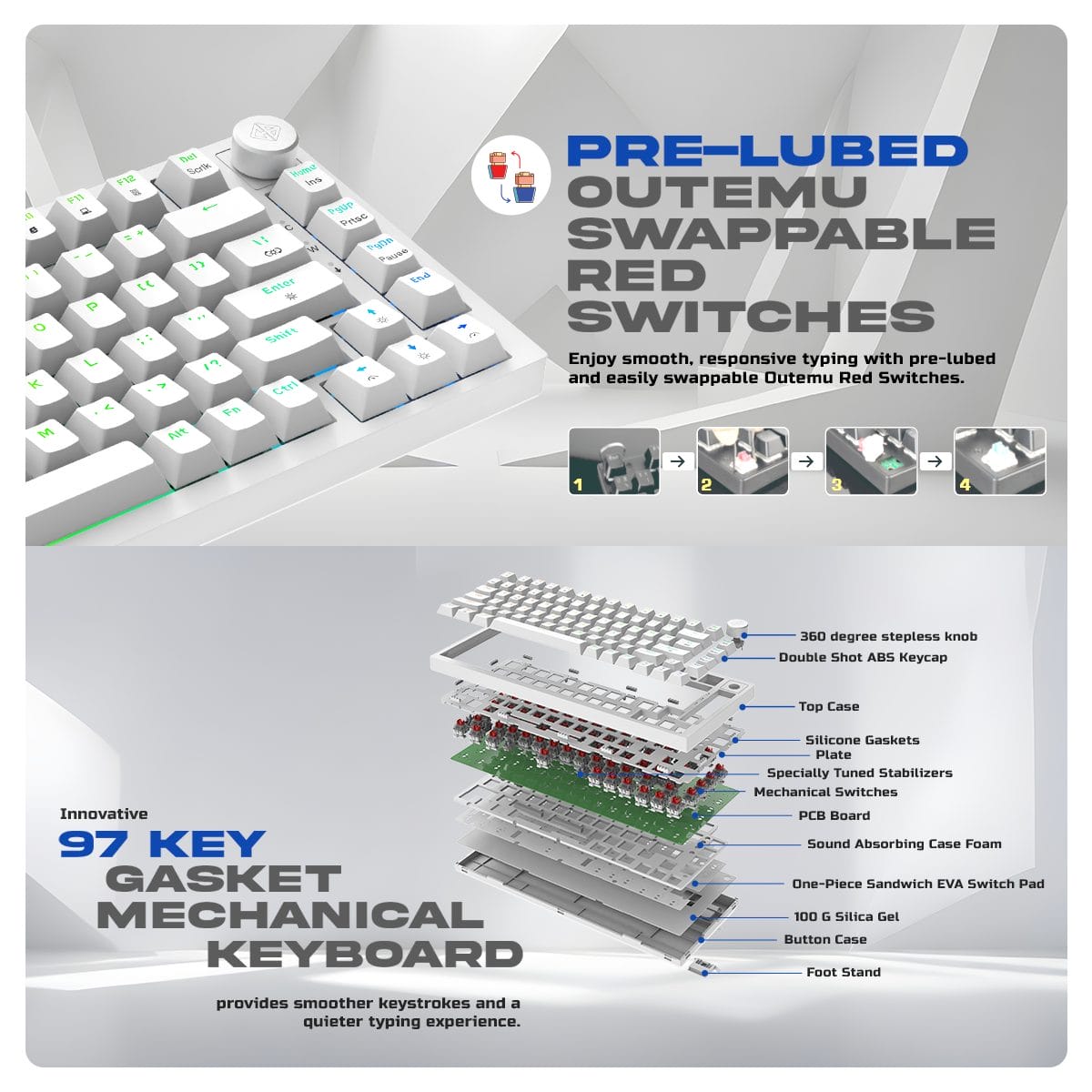 Cosmic Byte CB-GK-42 Phantom TKL Gasket Mechanical Wired Swappable RGB White Keyboard With PreLubed Red Switches ( TCBP03495 ) - Image 8