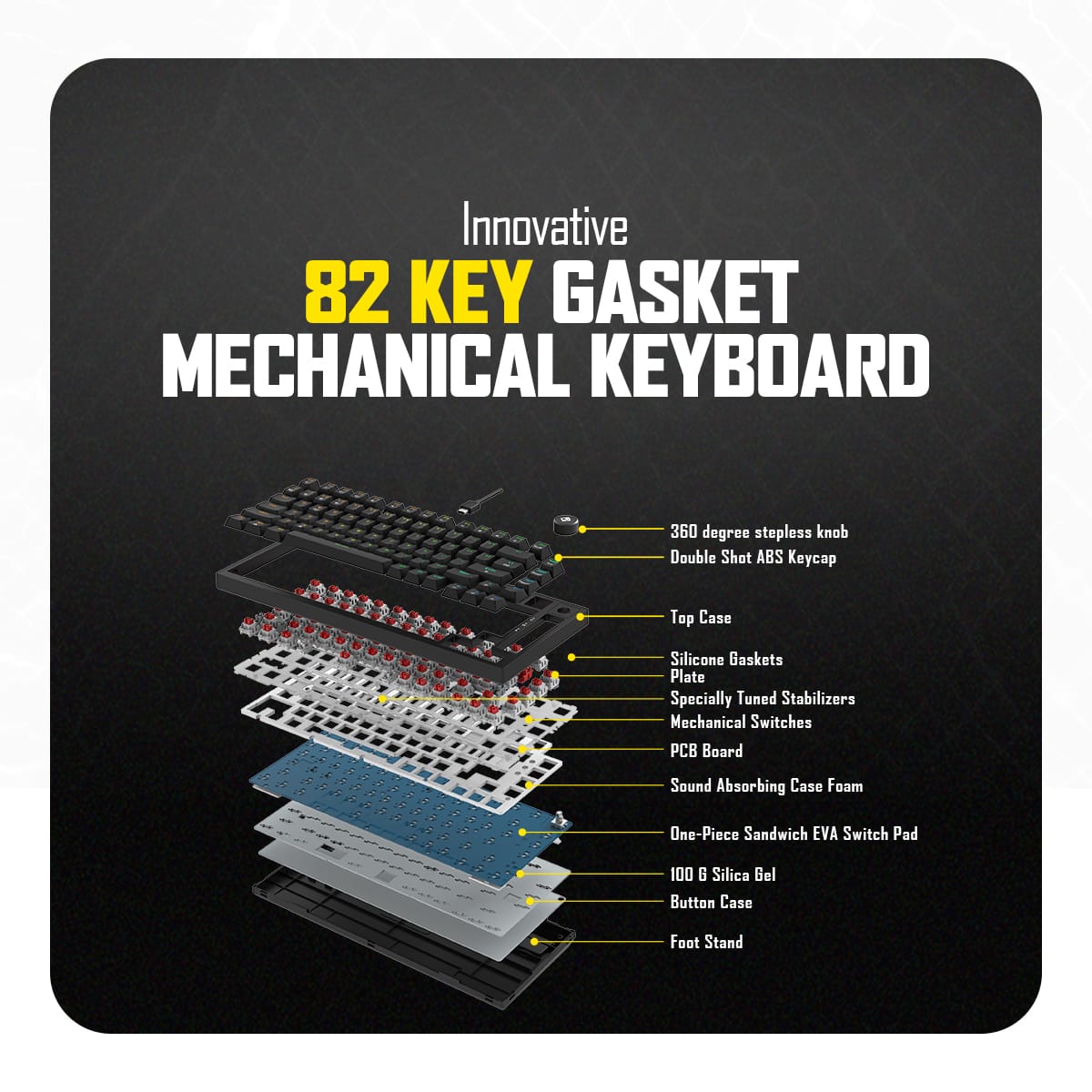 Cosmic Byte CB-GK-43 Phantom TKL Gasket Mechanical Wired Swappable RGB Black Keyboard With PreLubed Red Switches ( TCBP03498 ) - Image 4