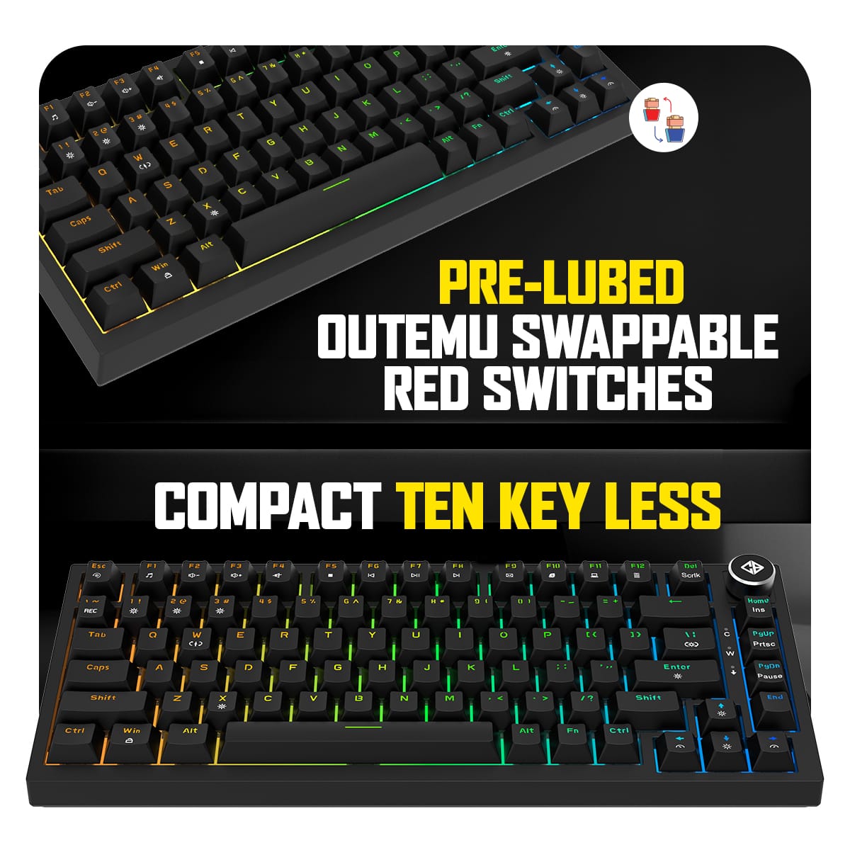 Cosmic Byte CB-GK-43 Phantom TKL Gasket Mechanical Wired Swappable RGB Black Keyboard With PreLubed Red Switches ( TCBP03498 ) - Image 3