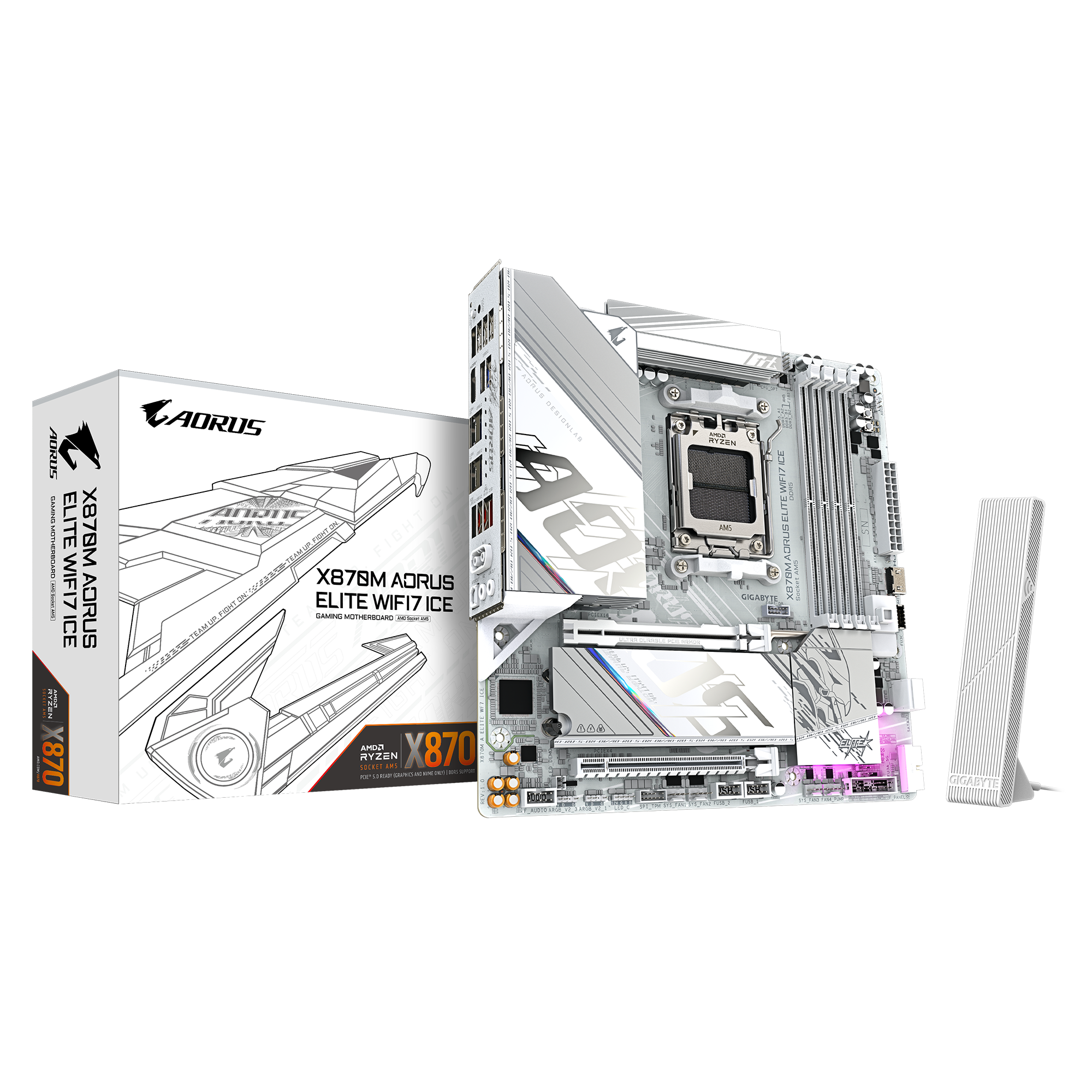 Gigabyte X870M AORUS ELITE WIFI7 ICE Micro ATX Motherboard ( AMD Socket AM5 , Support AMD Ryzen 9000 , 8000 , 7000 Series Processors , 4 x DDR5 RAM Slots, Max 256GB RAM Support )
