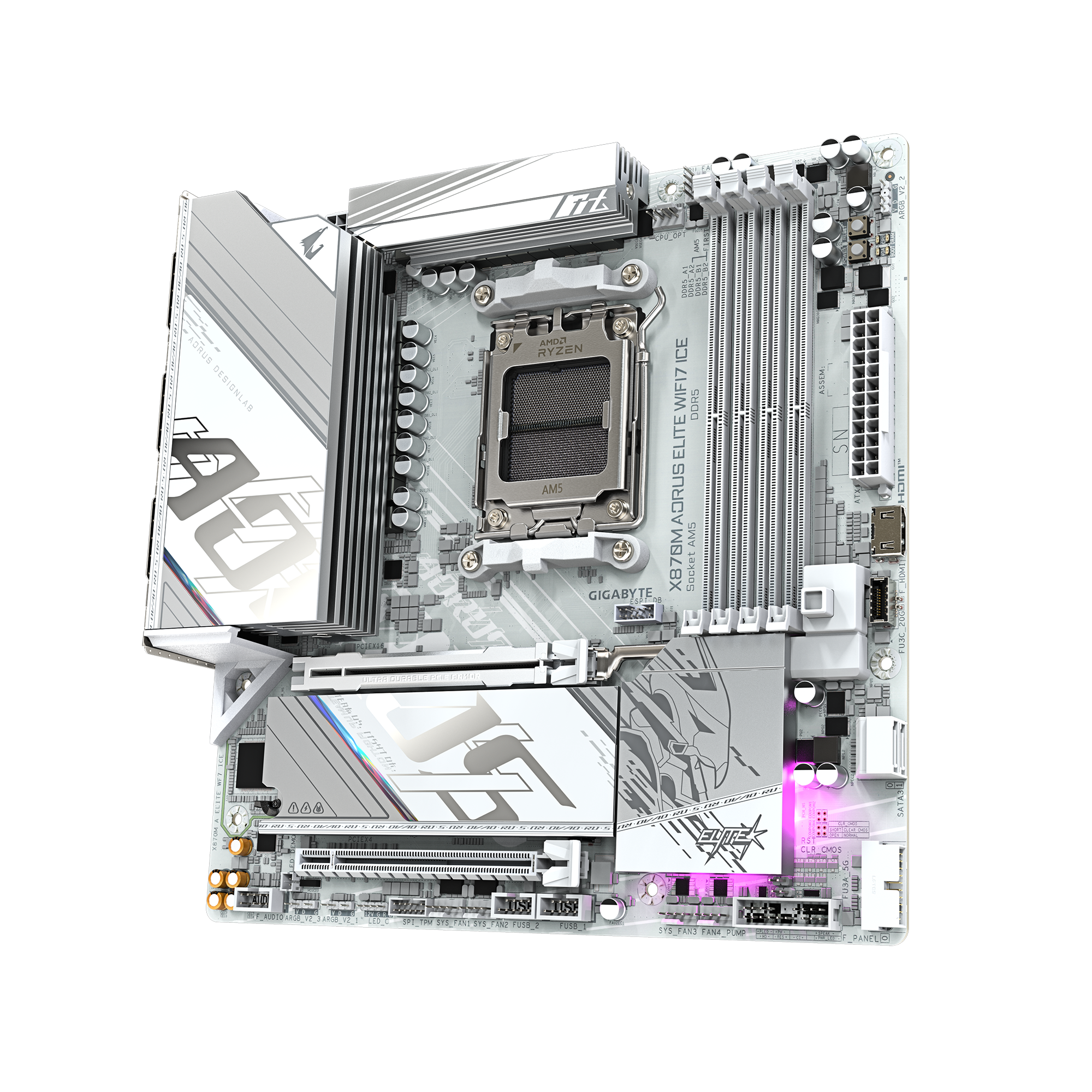 Gigabyte X870M AORUS ELITE WIFI7 ICE Micro ATX Motherboard ( AMD Socket AM5 , Support AMD Ryzen 9000 , 8000 , 7000 Series Processors , 4 x DDR5 RAM Slots, Max 256GB RAM Support ) - Image 3