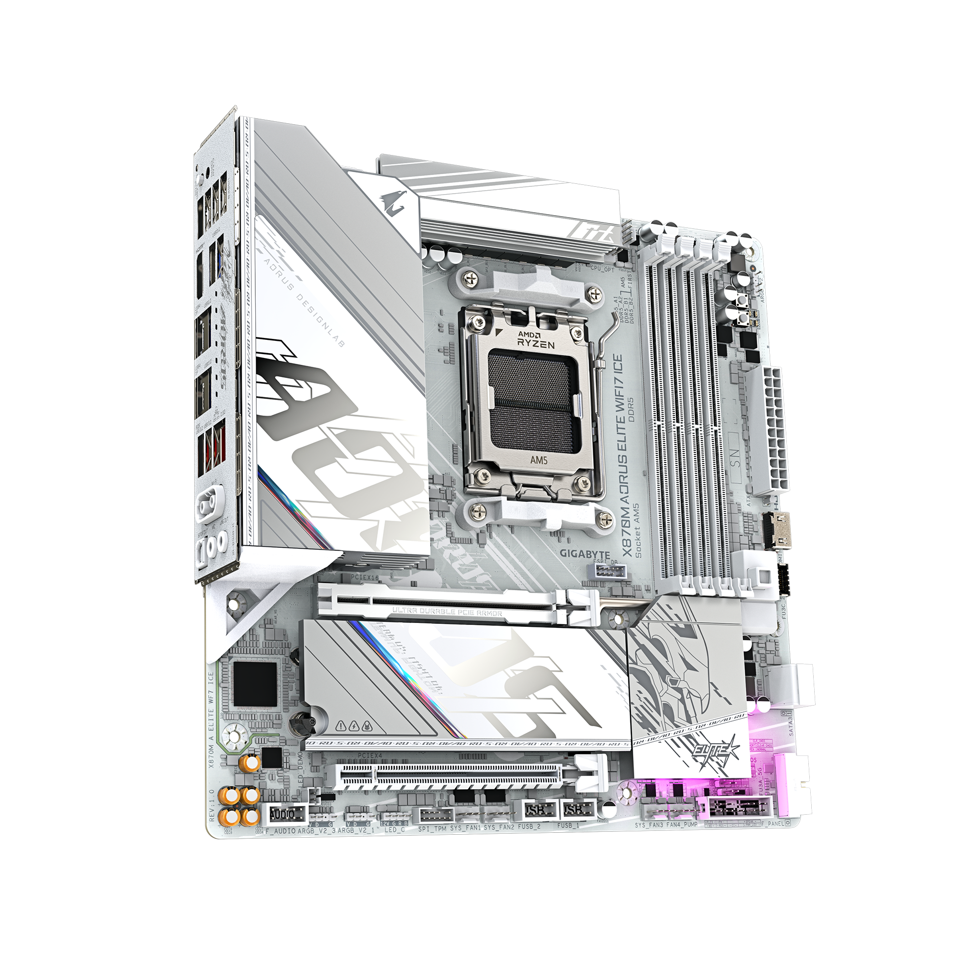 Gigabyte X870M AORUS ELITE WIFI7 ICE Micro ATX Motherboard ( AMD Socket AM5 , Support AMD Ryzen 9000 , 8000 , 7000 Series Processors , 4 x DDR5 RAM Slots, Max 256GB RAM Support ) - Image 4