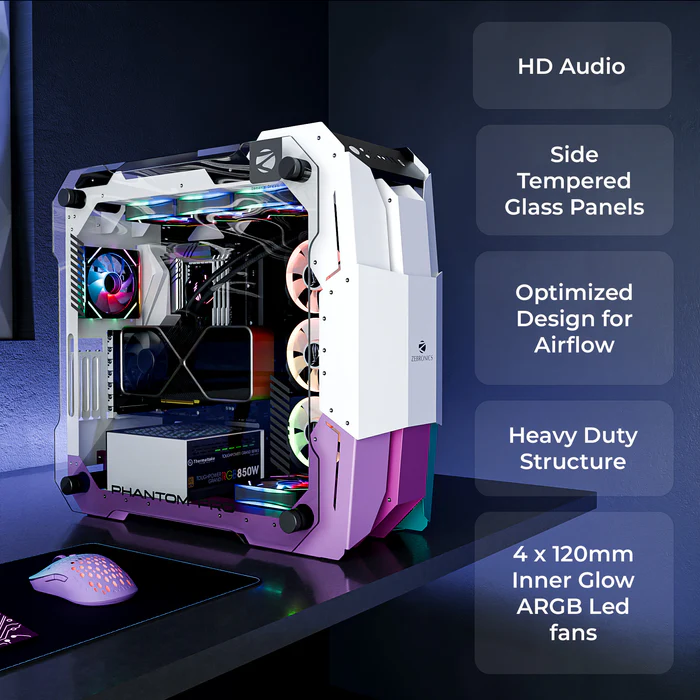 Zebronics Zeb Phantom Pro EATX Full Tower Tempered Glass Side panel Gaming Cabinet With Pre-Installed Inner Glow ARGB LED Fans - Image 10