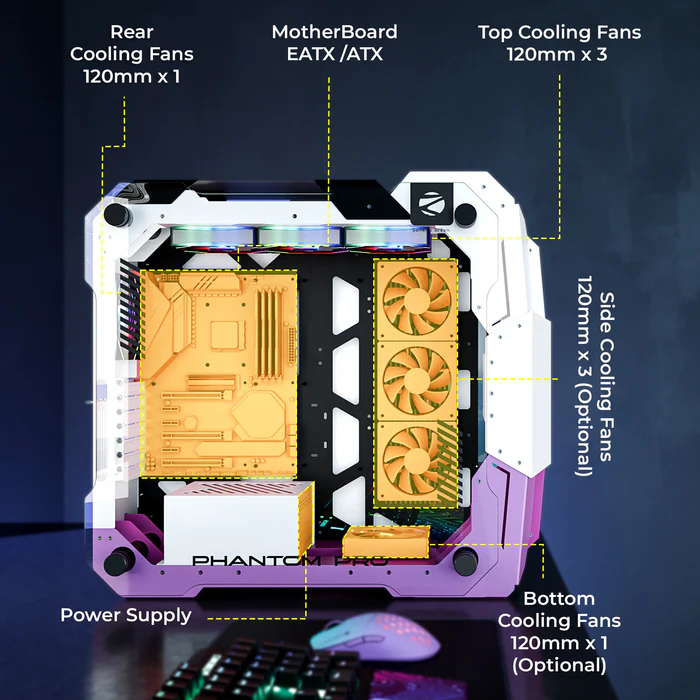 Zebronics Zeb Phantom Pro EATX Full Tower Tempered Glass Side panel Gaming Cabinet With Pre-Installed Inner Glow ARGB LED Fans - Image 9