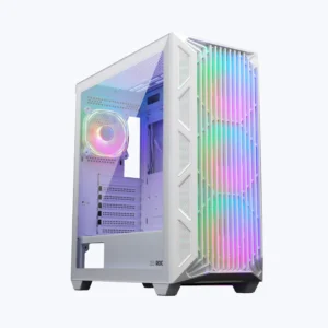 Zebronics Zeb Rogue White E-ATX Mid Tower Tempered Glass Panel Gaming Cabinet With Pre-Installed ARGB Fans