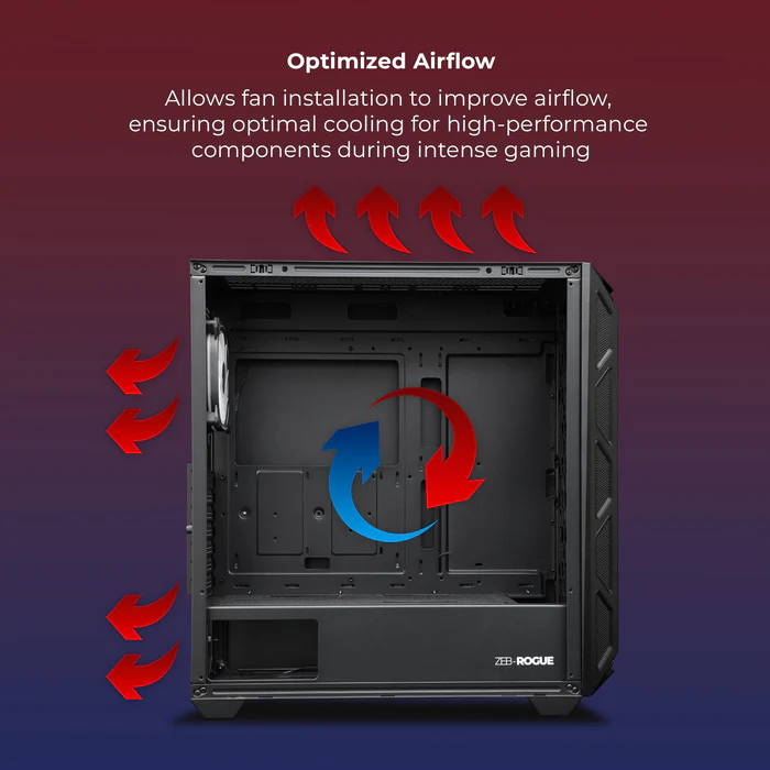 Zebronics Zeb Rogue Black E-ATX Mid Tower Tempered Glass Panel Gaming Cabinet With Pre-Installed ARGB Fans - Image 4