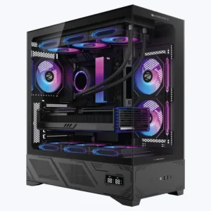Zebronics Zeb Invicta 10 Black ATX Mid Tower 270° Wraparound Tempered Glass Panel LED Temperature Display Gaming Cabinet With Pre-Installed ARGB Fans