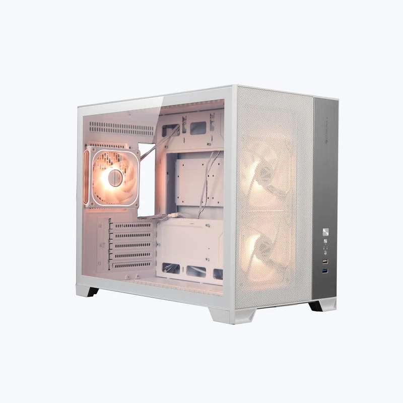 Zebronics Zeb Mercury 20 White mATX Cube Premium Tempered Glass Panel Gaming Cabinet With Pre-Installed ARGB Fans