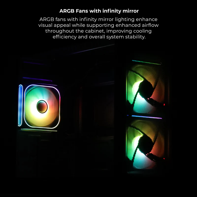 Zebronics Zeb Mercury 20 Black mATX Cube Premium Tempered Glass Panel Gaming Cabinet With Pre-Installed ARGB Fans - Image 7