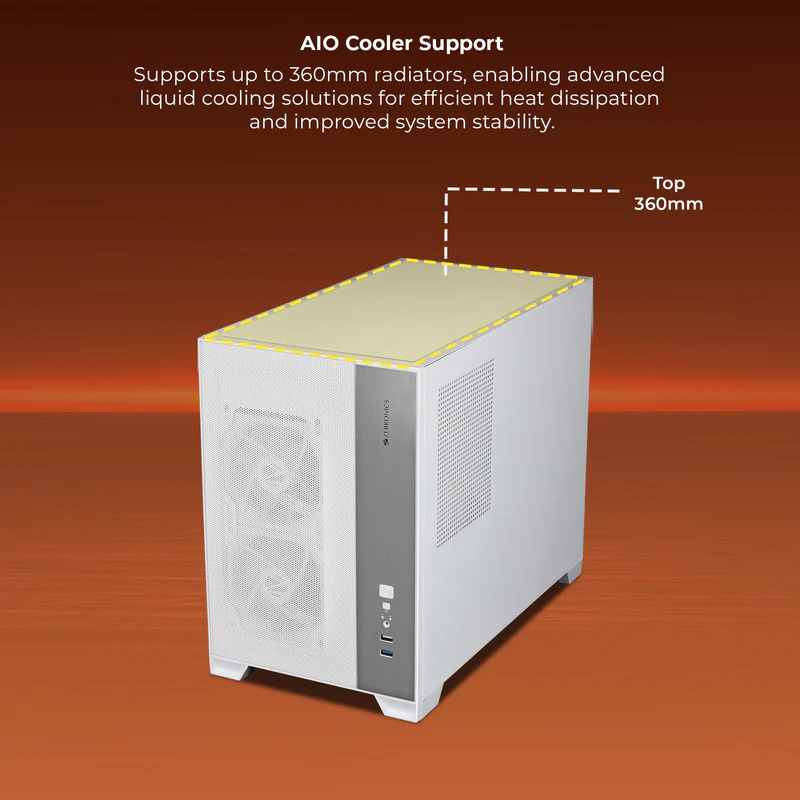 Zebronics Zeb Mercury 20 White mATX Cube Premium Tempered Glass Panel Gaming Cabinet With Pre-Installed ARGB Fans - Image 5