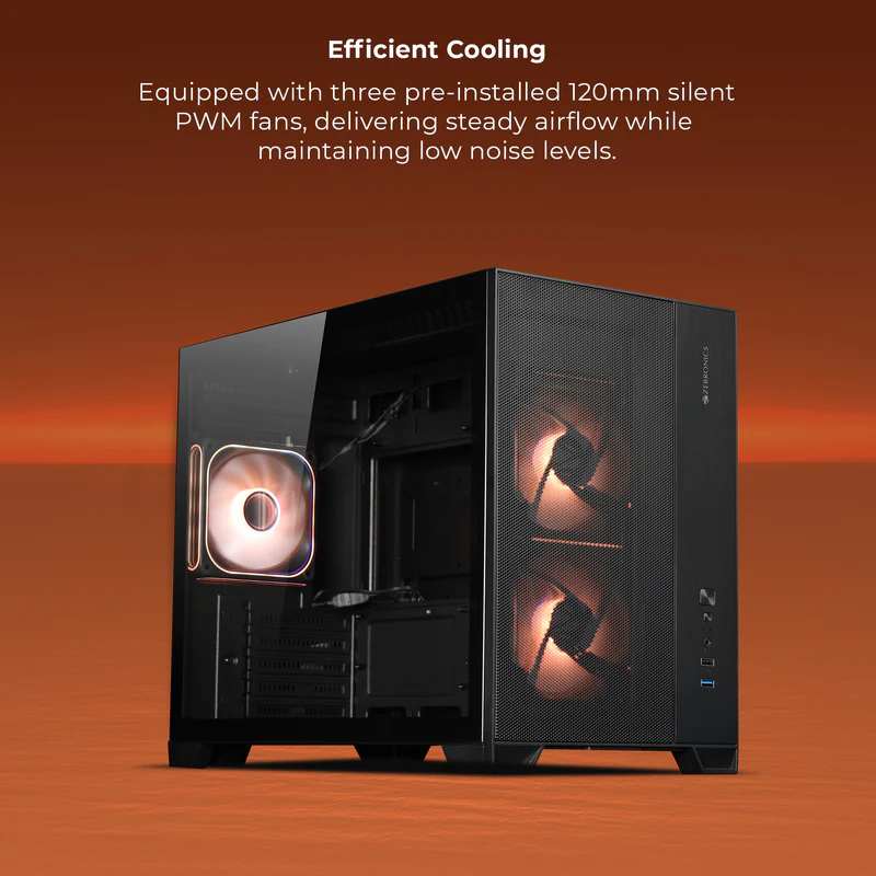 Zebronics Zeb Mercury 20 Black mATX Cube Premium Tempered Glass Panel Gaming Cabinet With Pre-Installed ARGB Fans - Image 5