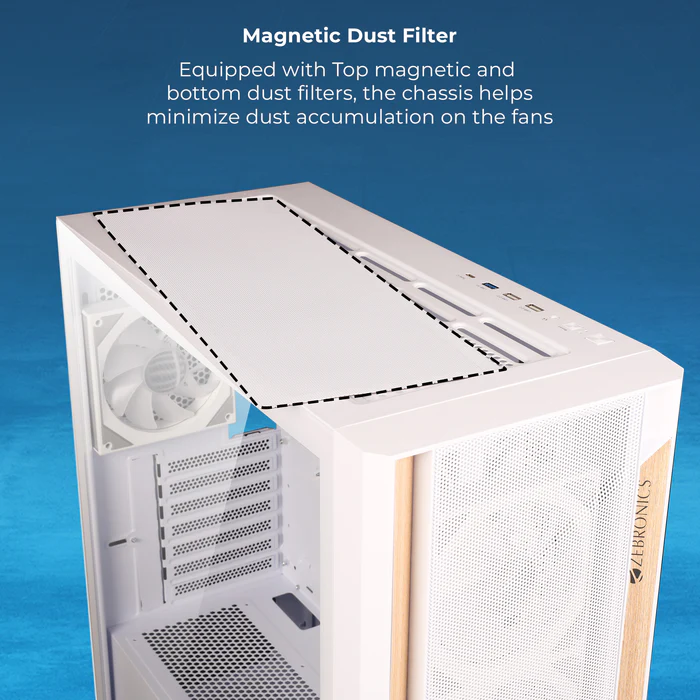 Zebronics Zeb Spectra White E-ATX Mid Tower Tempered Glass Panel Gaming Cabinet With Pre-Installed ARGB Fans - Image 4