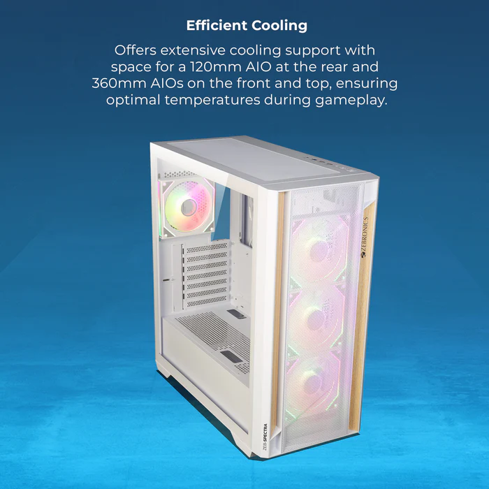 Zebronics Zeb Spectra White E-ATX Mid Tower Tempered Glass Panel Gaming Cabinet With Pre-Installed ARGB Fans - Image 5