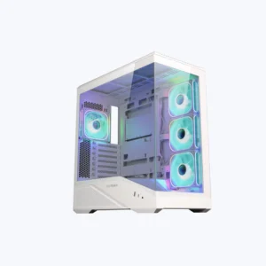 Zebronics Zeb Titan X1 White E-ATX Mid Tower 270° Wraparound 4mm Tempered Glass Panel Gaming Cabinet With Pre-Installed ARGB Fans