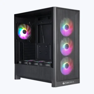 Zebronics Zeb Valor 10 Black E-ATX Mid Tower Side Tempered Glass Panel Gaming Cabinet With Pre-Installed Multicolor Innerglow Fans