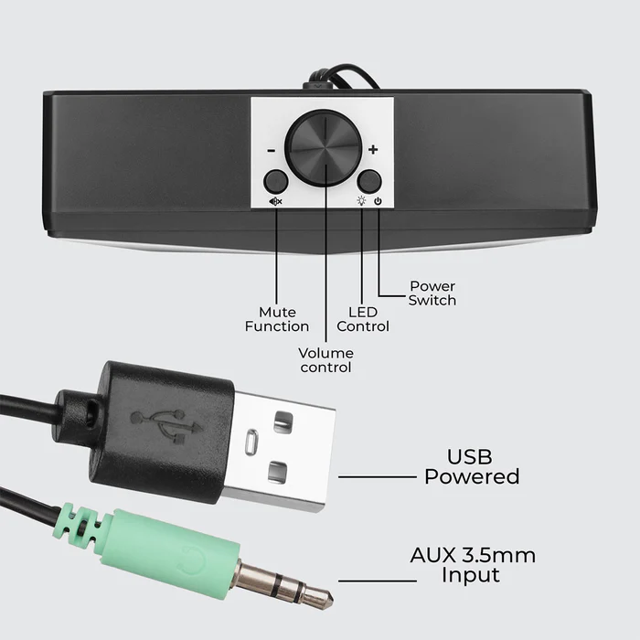 Zebronics Zeb Wonderbar 20 10W USB Powered AUX Connectivity Black Laptop/Desktop Speaker With 10 RGB Modes + 1 OFF Mode - Image 7