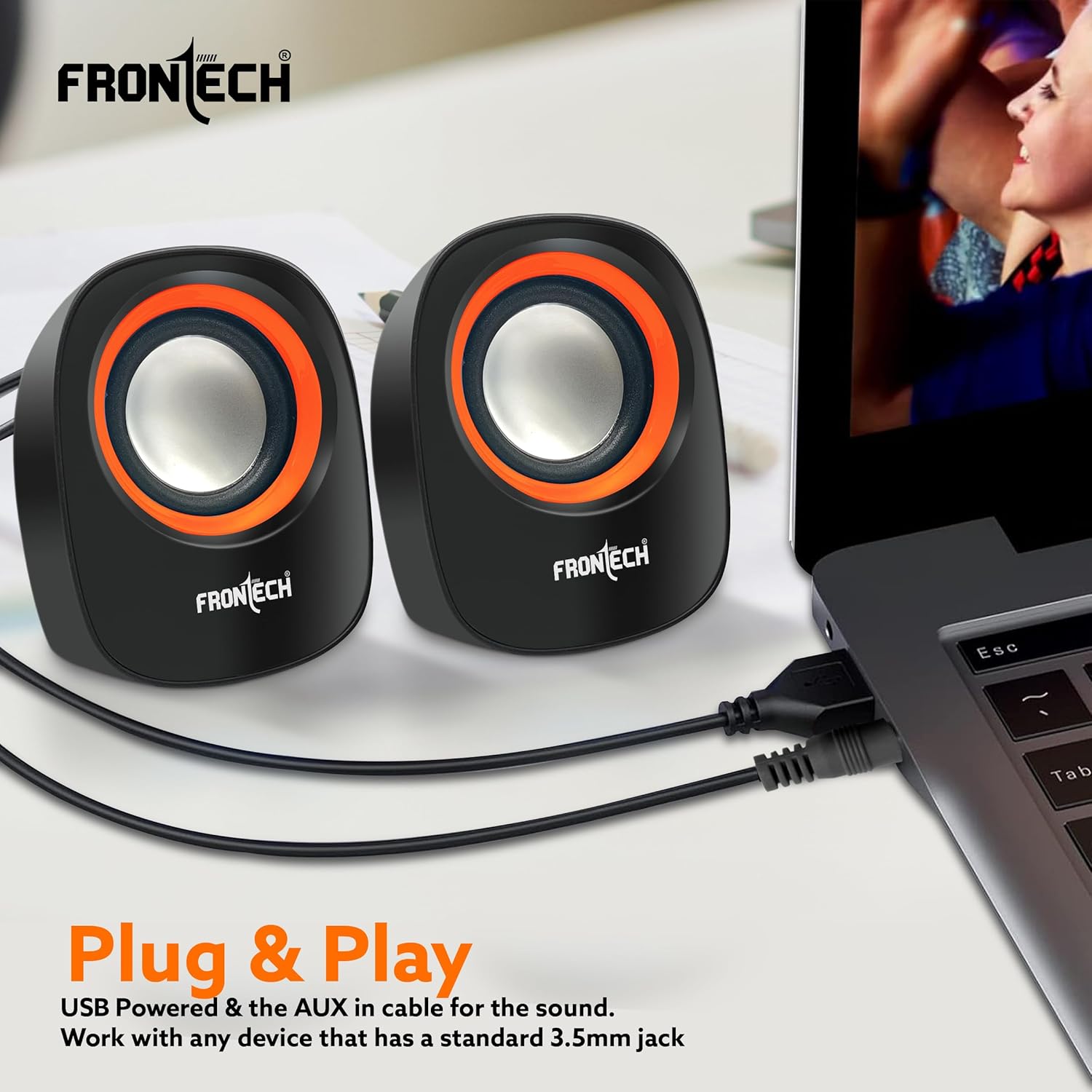 FRONTECH Premium 2.0 Channel 3W USB Powered 3.5 mm Stereo In Laptop, Desktop Speaker ( spk-0003 ) - Image 2