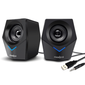 Frontech SPK-0011 10W USB-Powered 3.5mm AUX Blue LED Lighting 2.0 Multimedia Black Laptop, Desktop Speakers
