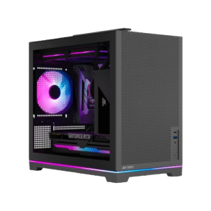 Ant Esports Box C air V2 M-ATX Mini Tower Tempered Glass Side Panel Black Pc Cabinet With Pre-Installed Fan & ARGB Strip ( AESP0404 )